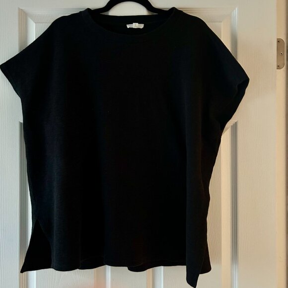 EILEEN FISHER Organic Cotton Crewneck Box Top Black Tee Size XL Cap Sleeve - Picture 5 of 14